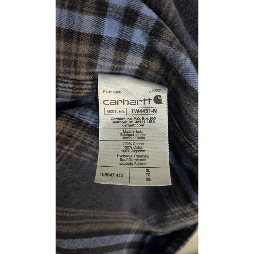 CARHARTT Blue Plaid Loose Fit Heavyweight Flannel Men Work Shirt XL - Picture 4 of 4